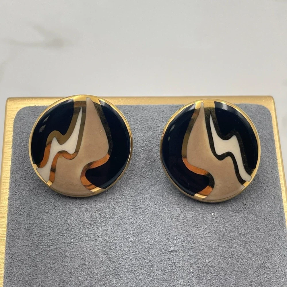 Vintage VTG Gold Tone‎ Dangle Earrings Long Bar Clear Stone Evil Eye Teardrop